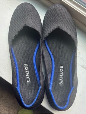 Rothy's Black Ballet Flats with Blue Trim